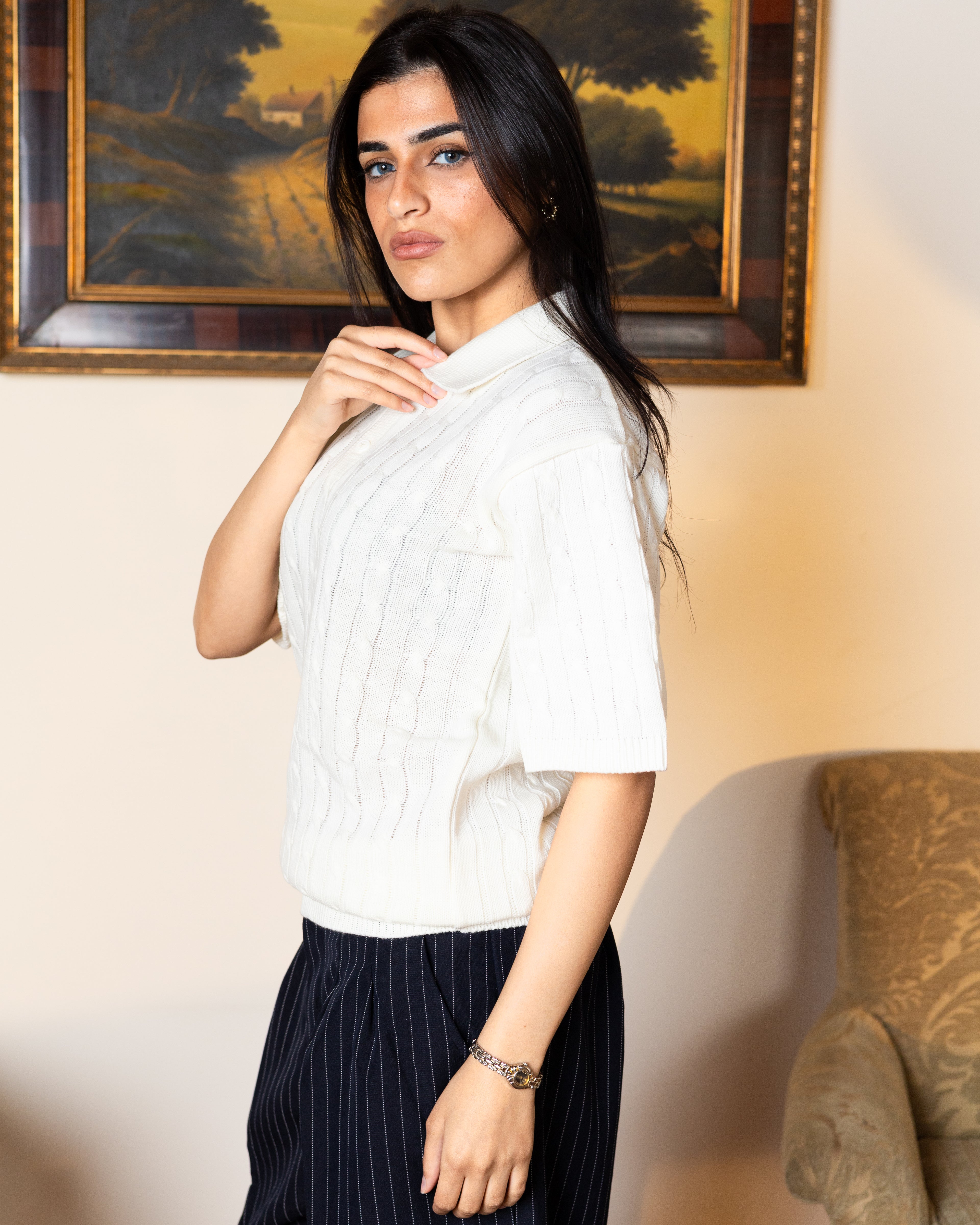 White Twist Knit Polo - Her