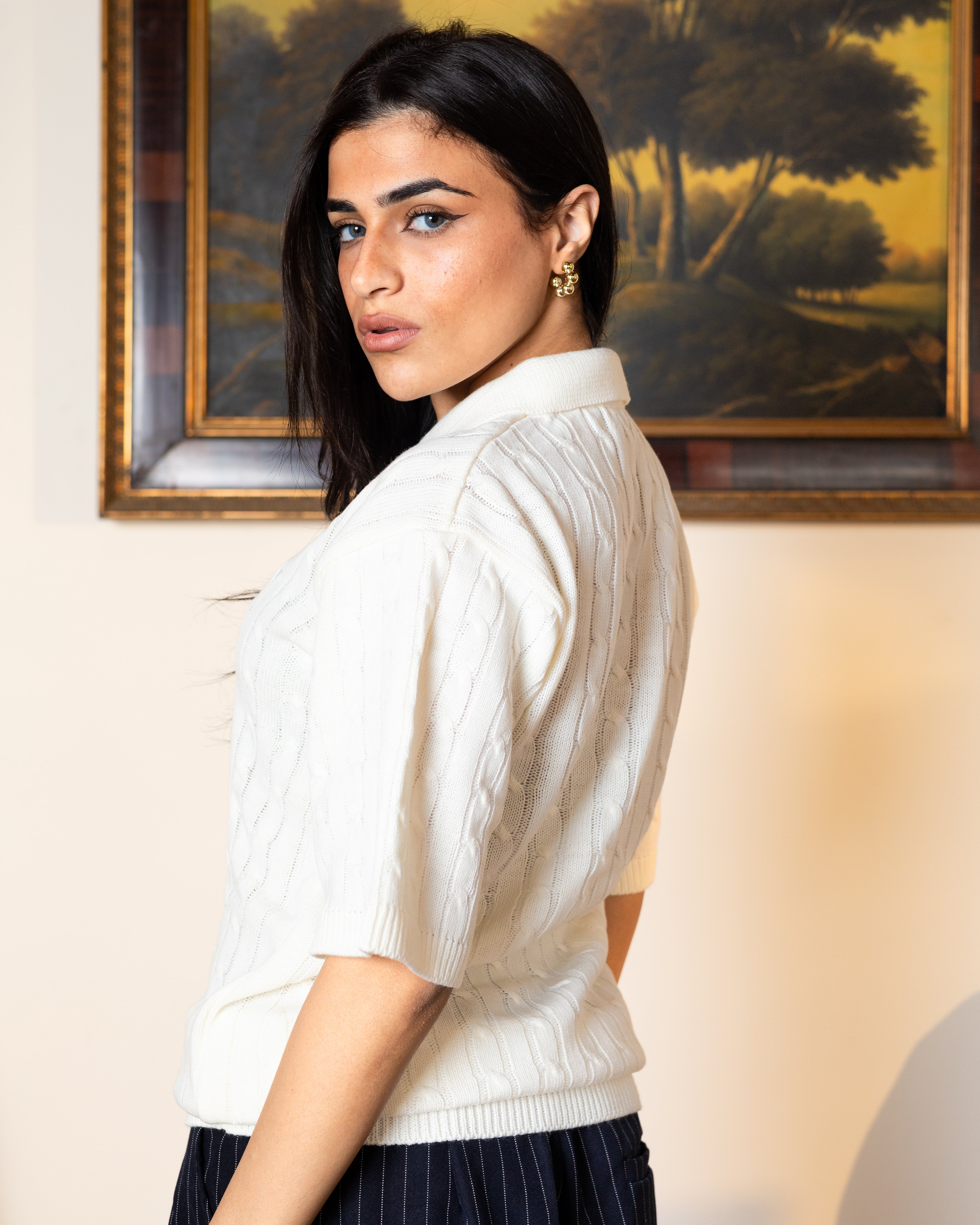 White Twist Knit Polo - Her