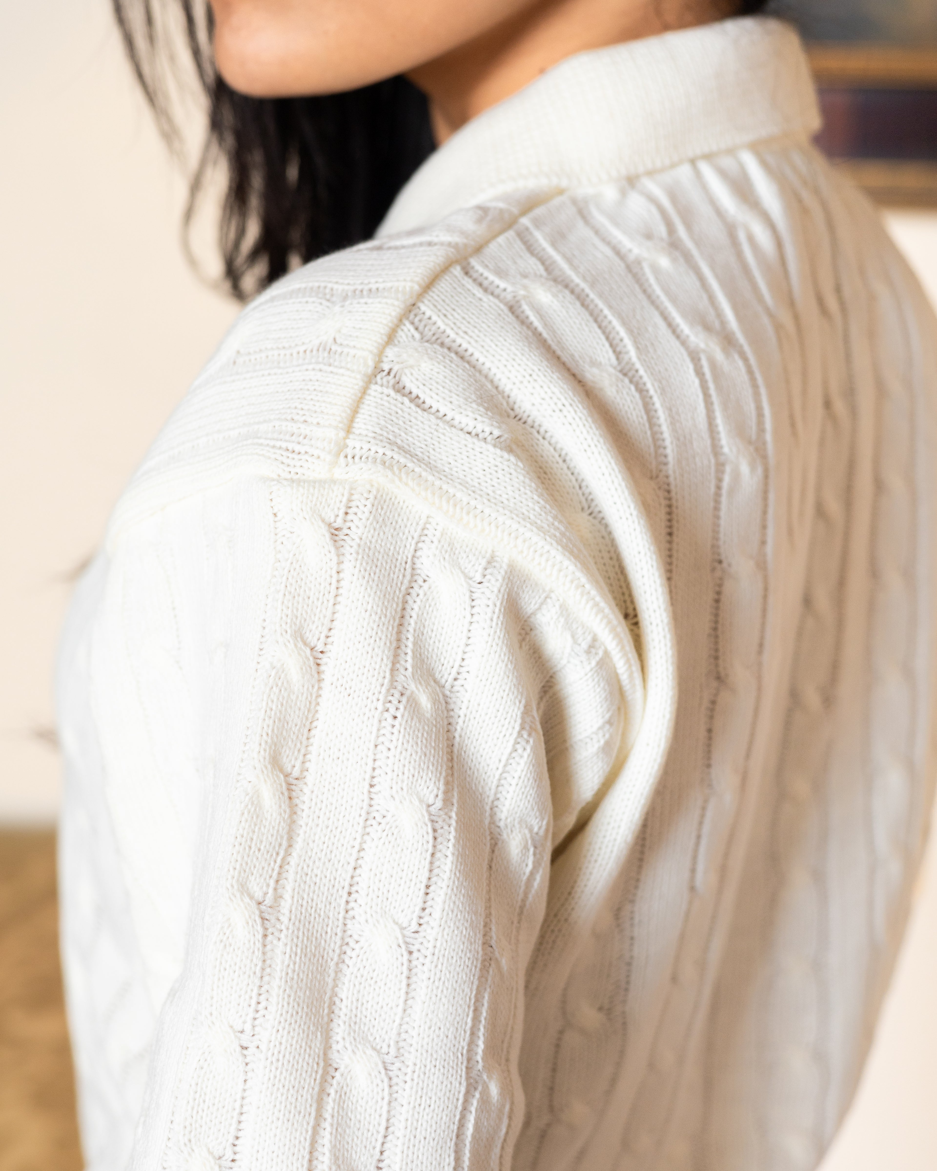 White Twist Knit Polo - Her