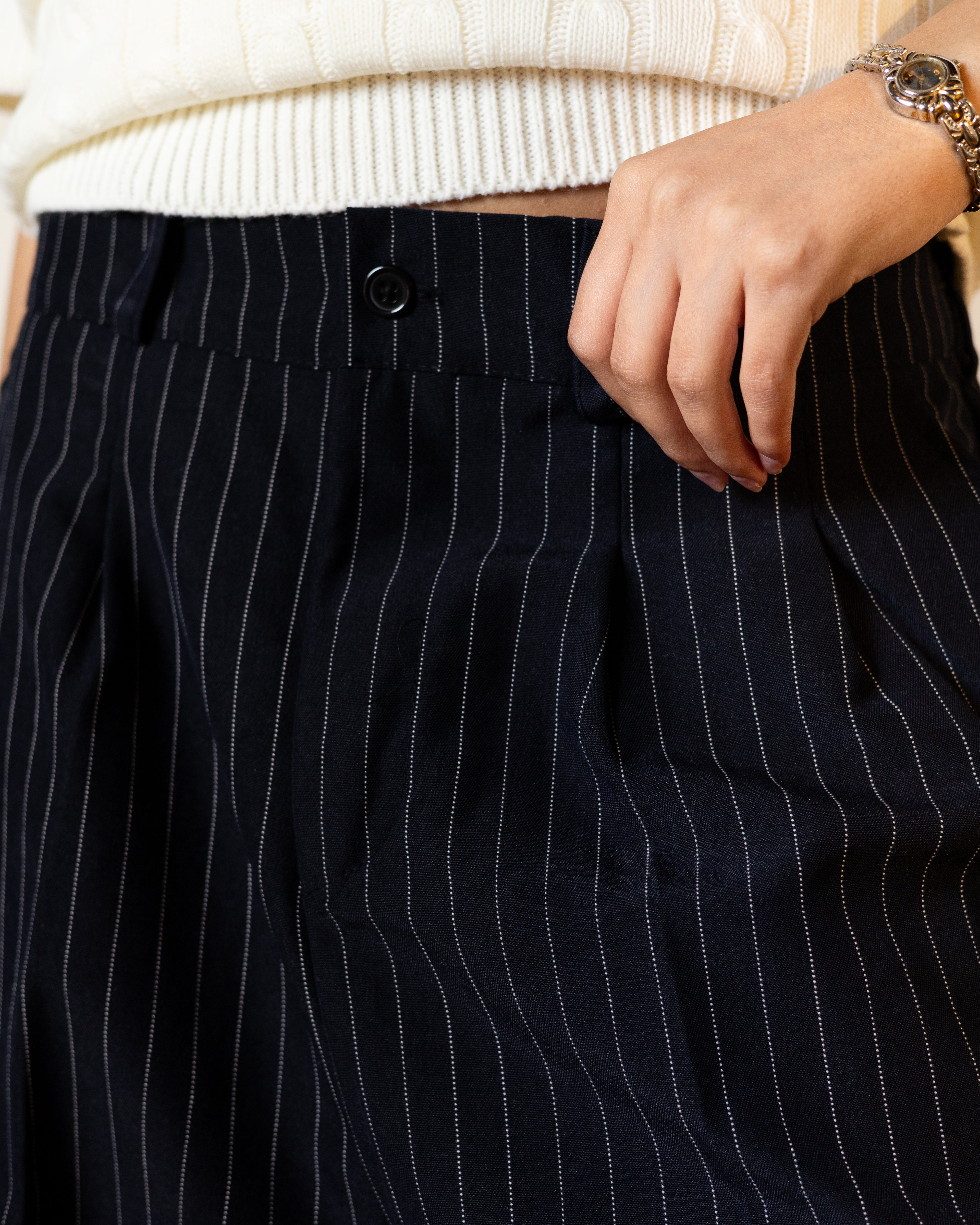 Pinstriped Navy Tailored Pants