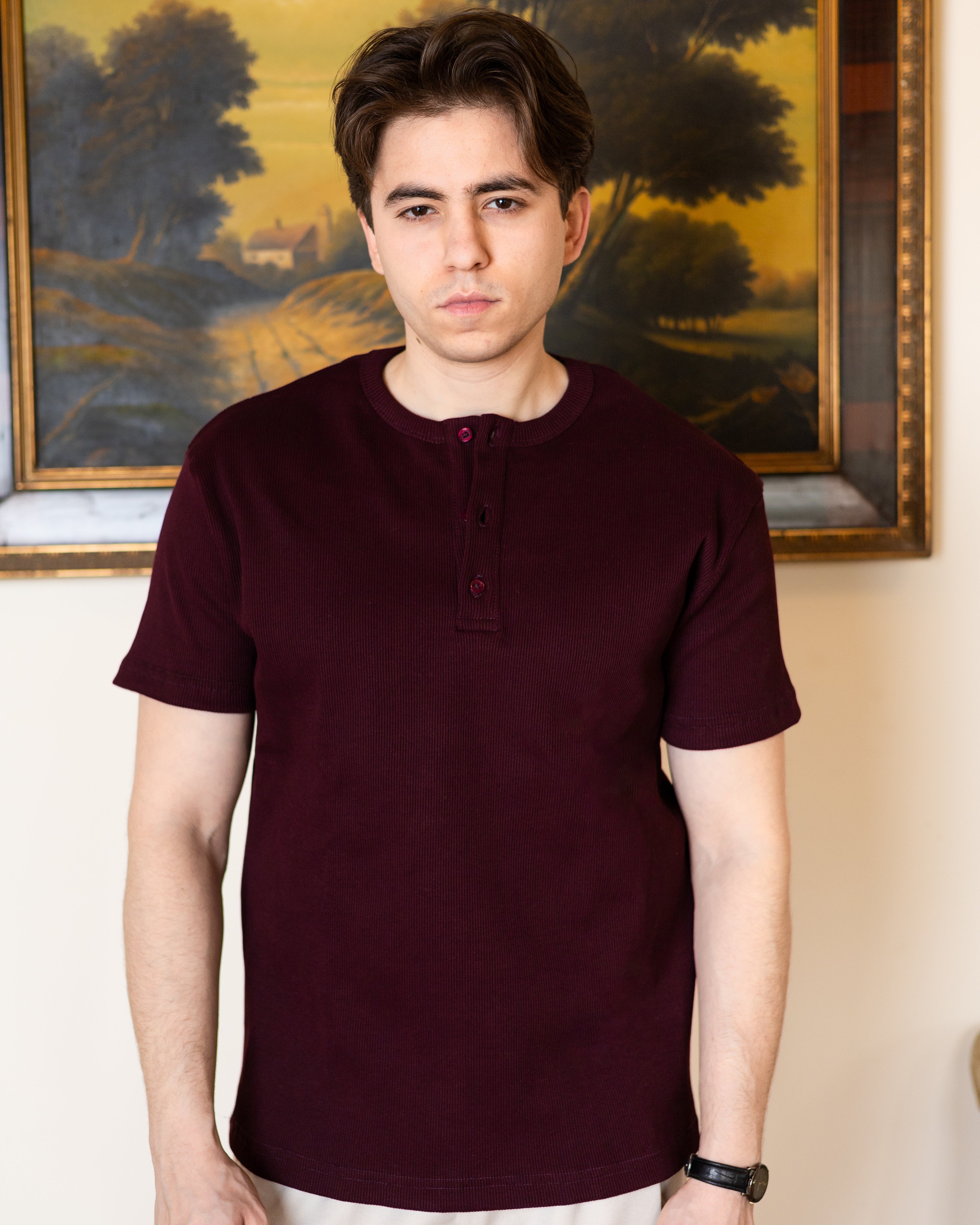 Burgundy Henley Shirt