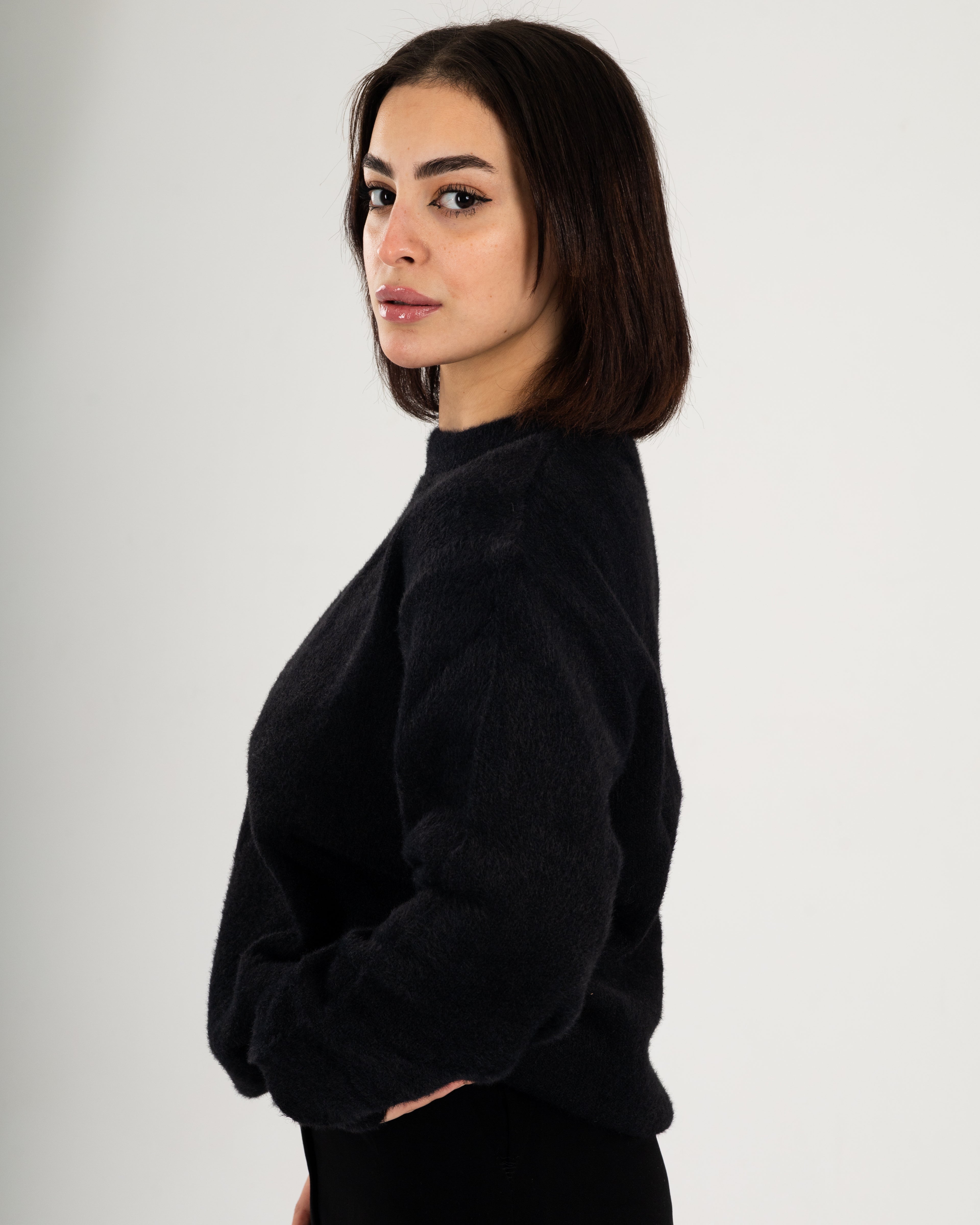 Rounded Black Mohair Sweater