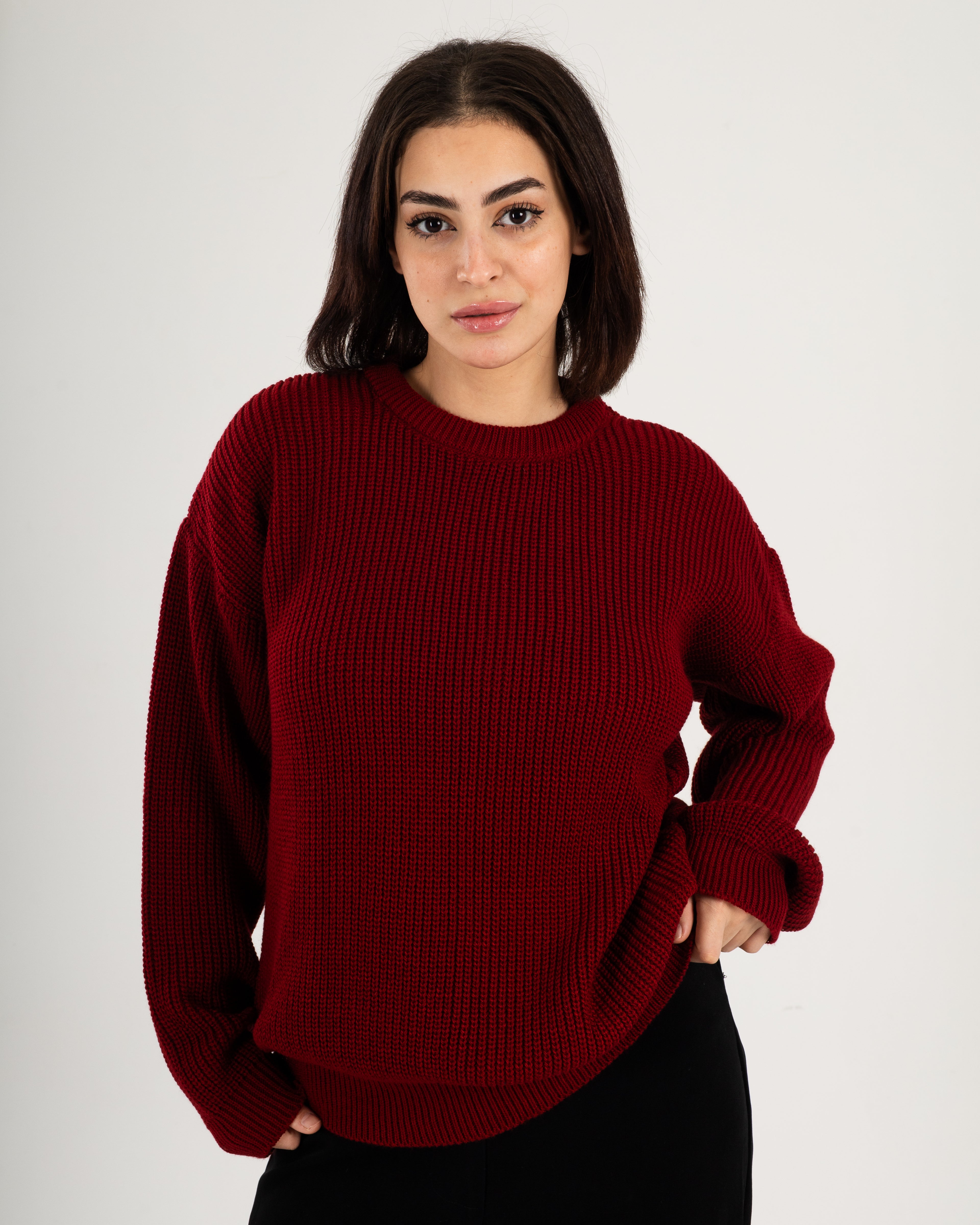 Burgundy Ripped Knit Sweater