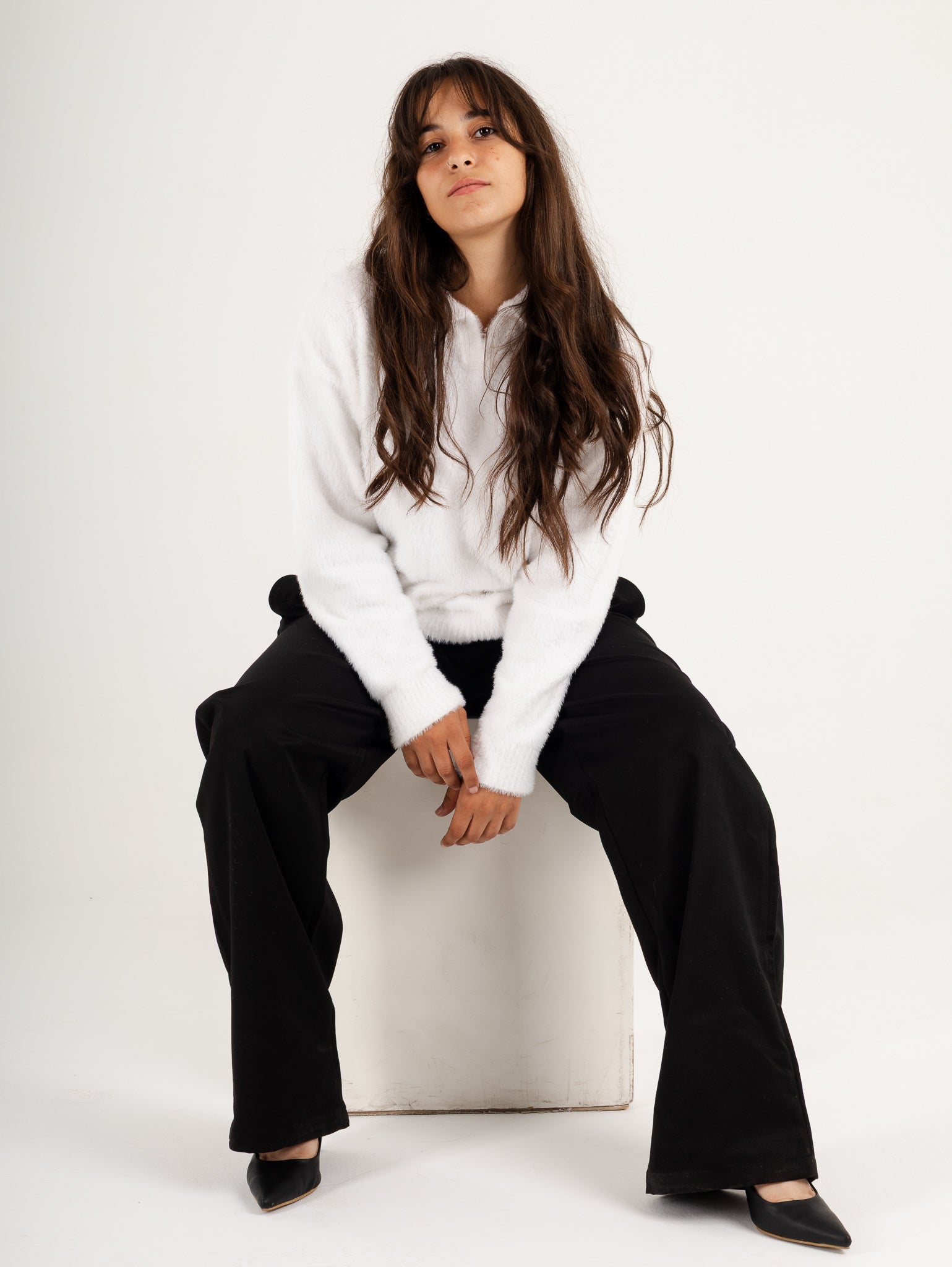 White Mohair Sweater With Custom Pants