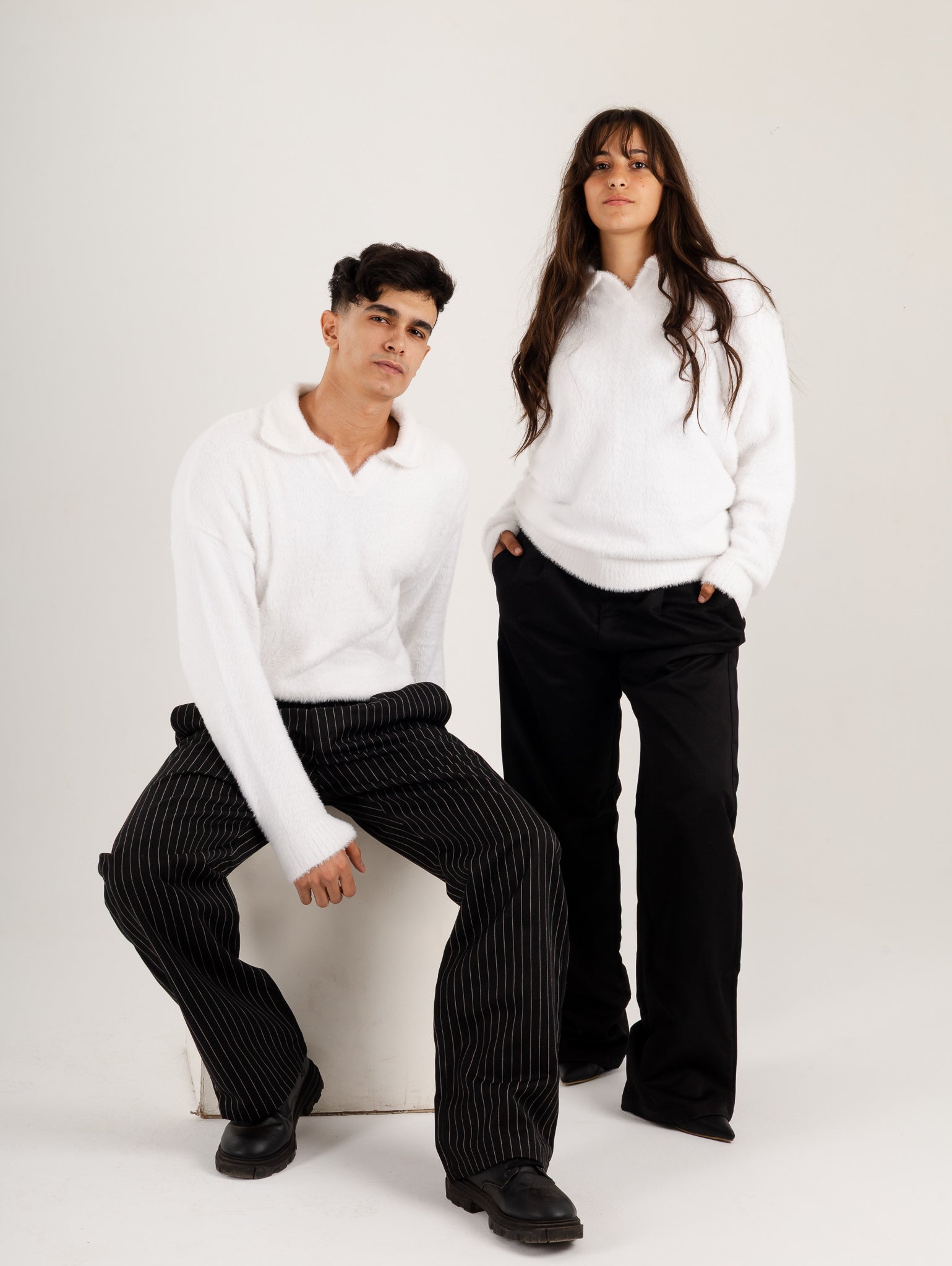 White Mohair Sweater With Custom Pants