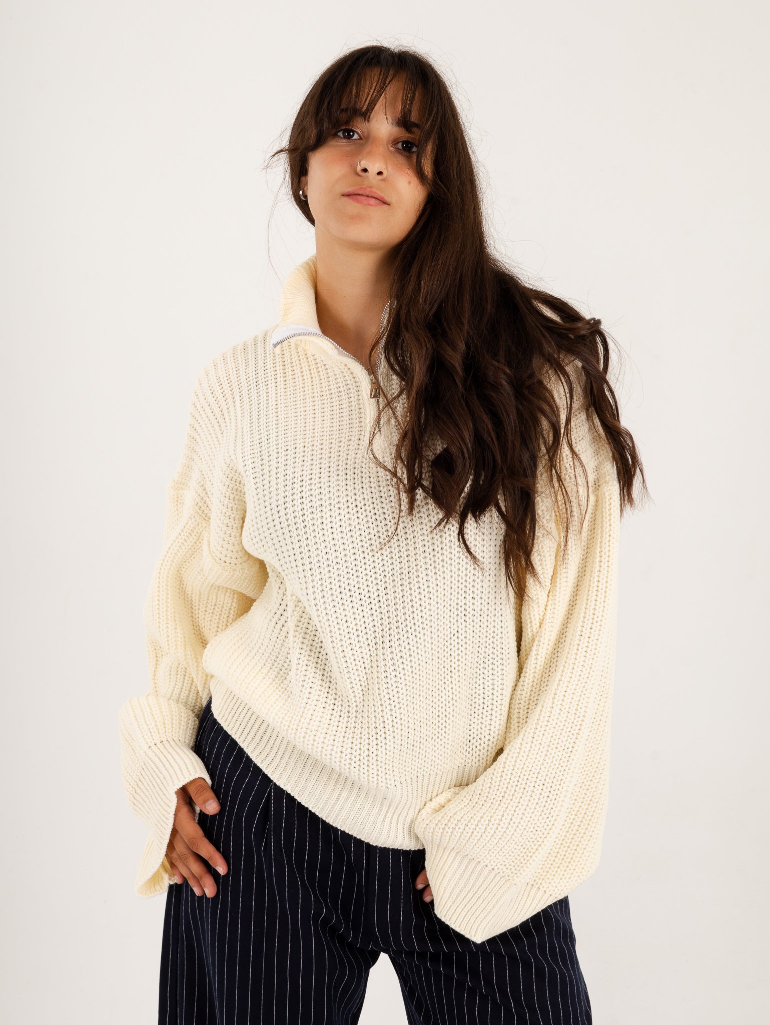 White Quarter Zipper