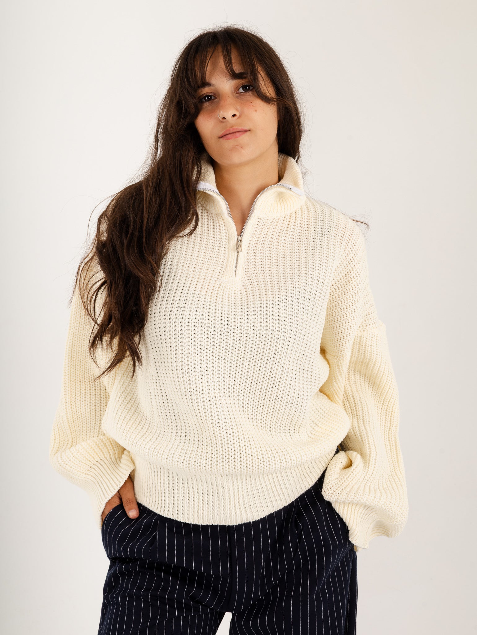 White Quarter Zipper