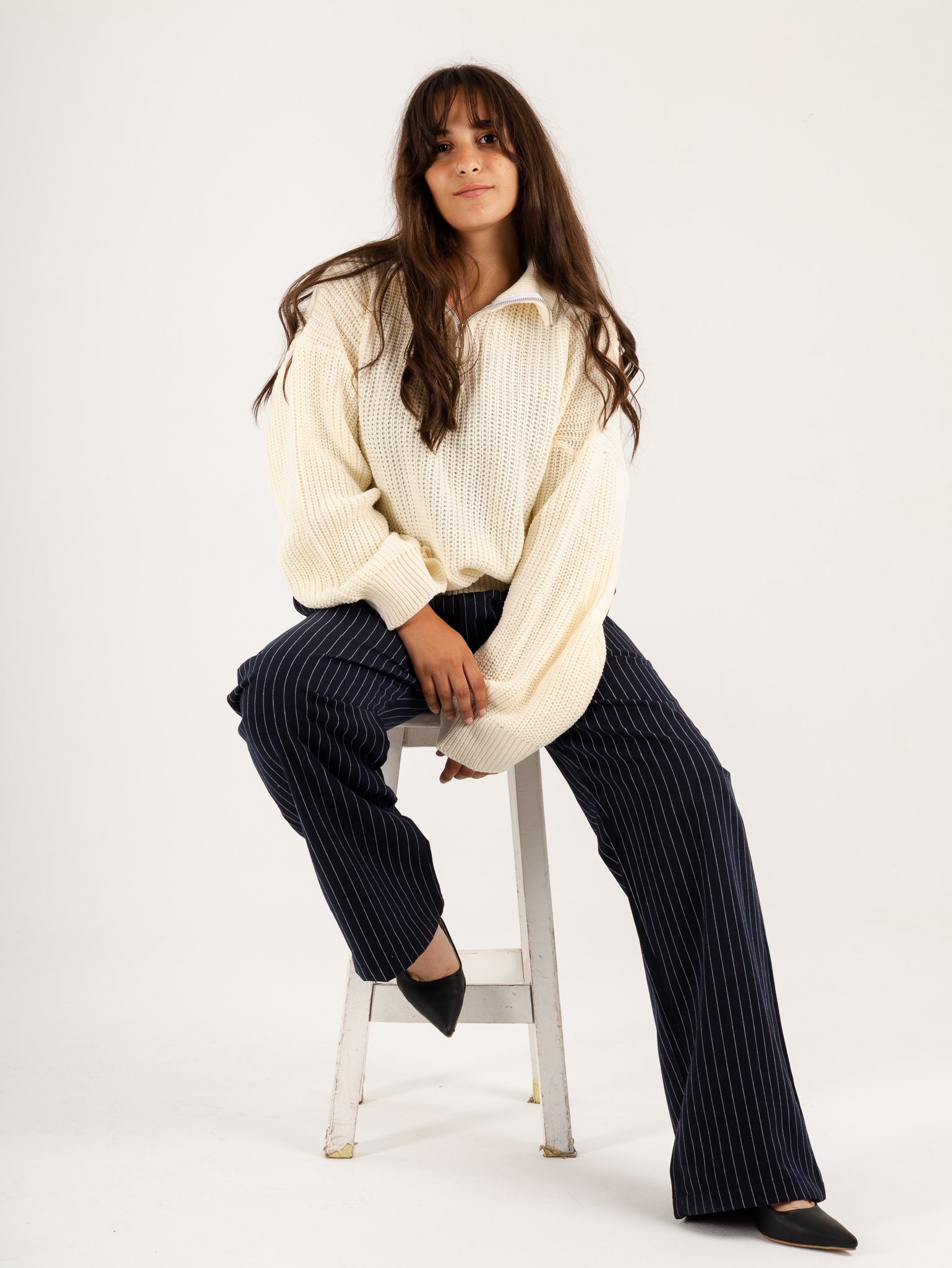 Custom Quarter Zipper With Pinstriped Navy Pants