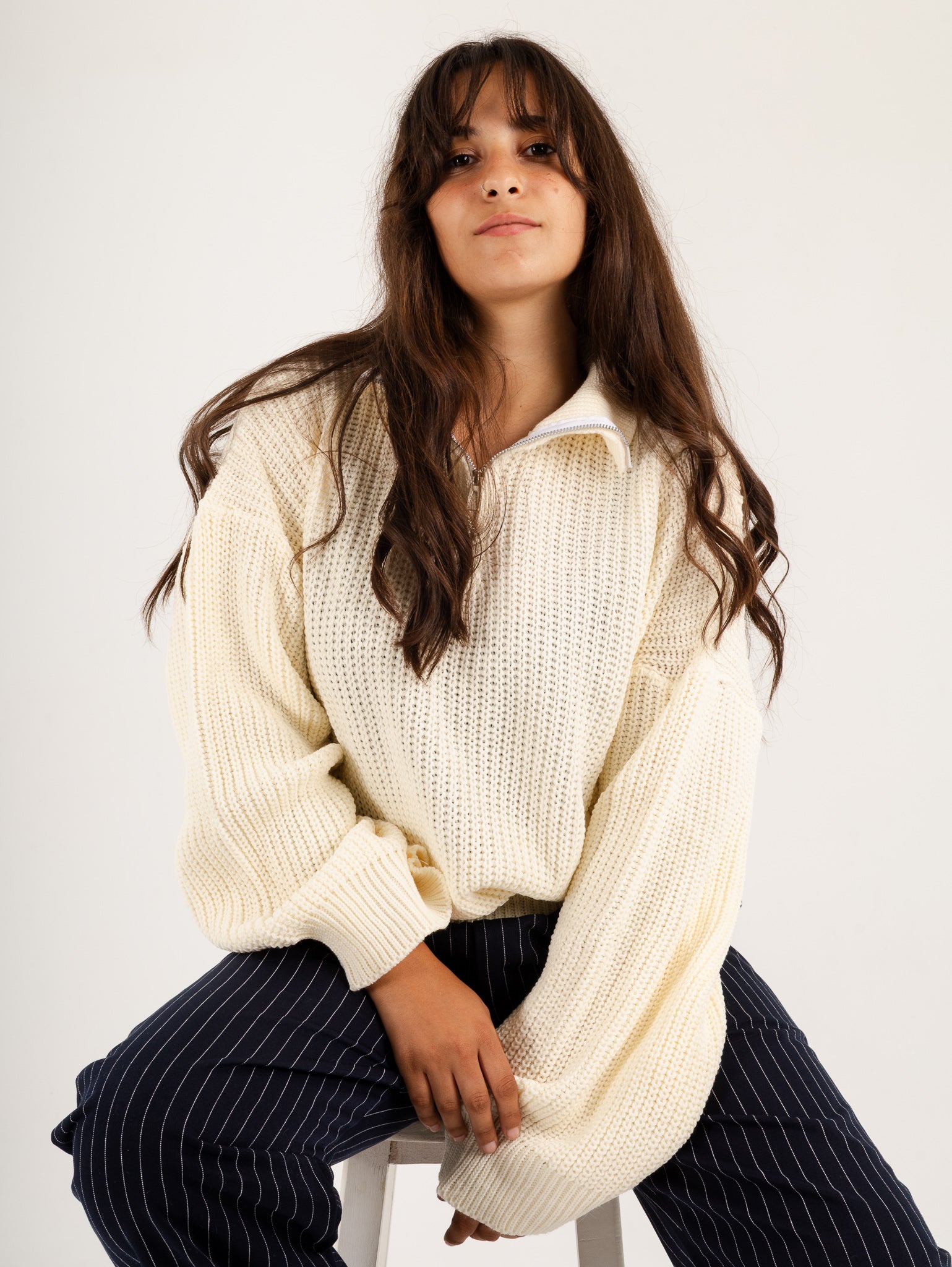 White Quarter Zipper