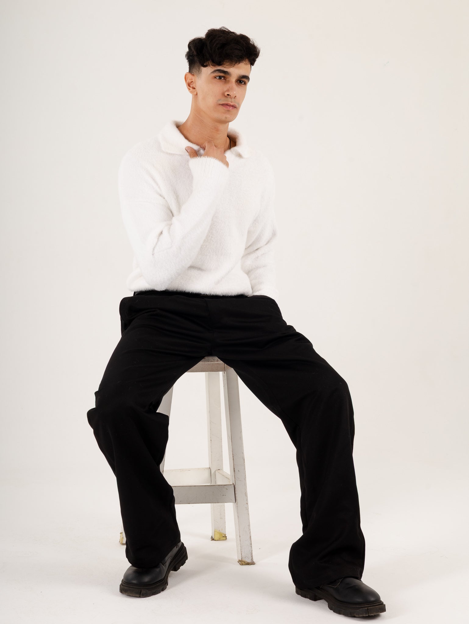 White Mohair Sweater With Custom Pants