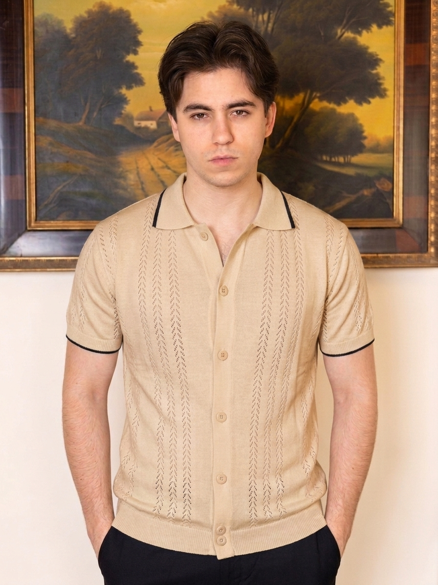 Beige Textured Knit Shirt