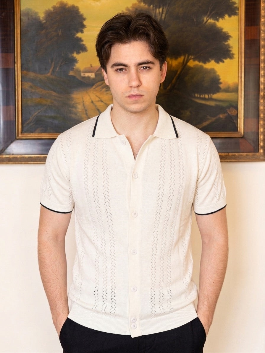 White Textured Knit Shirt