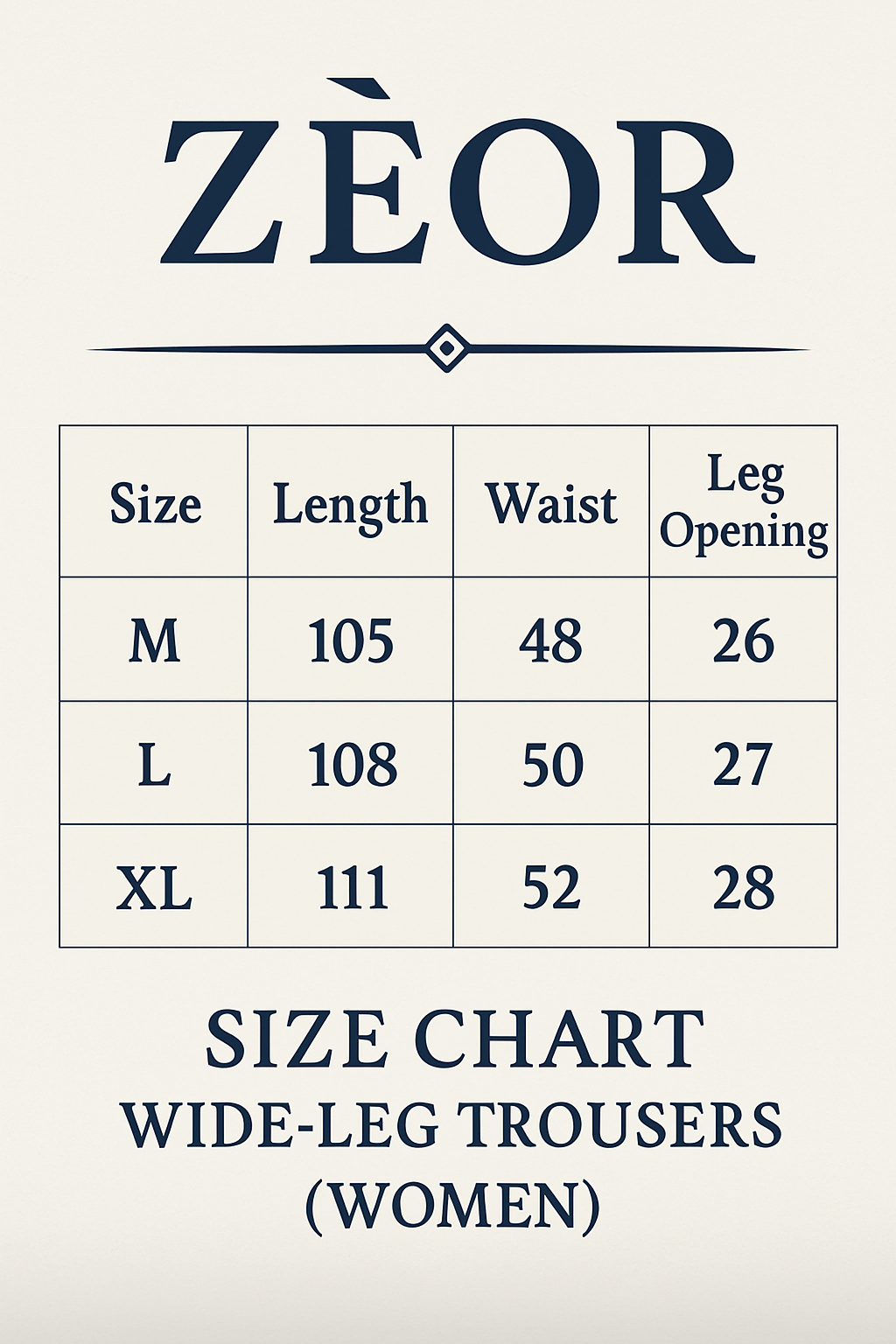 Size chart 1