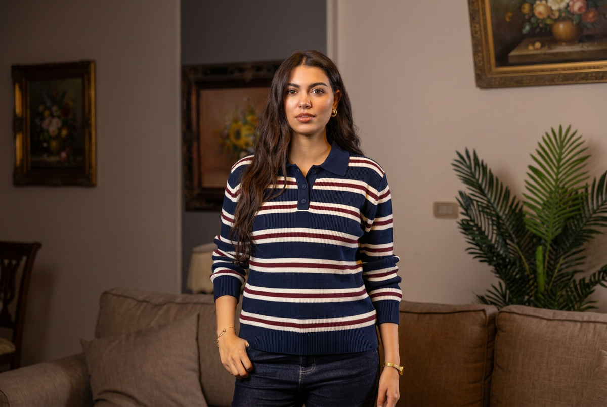 Navy Striped Knit Sweater