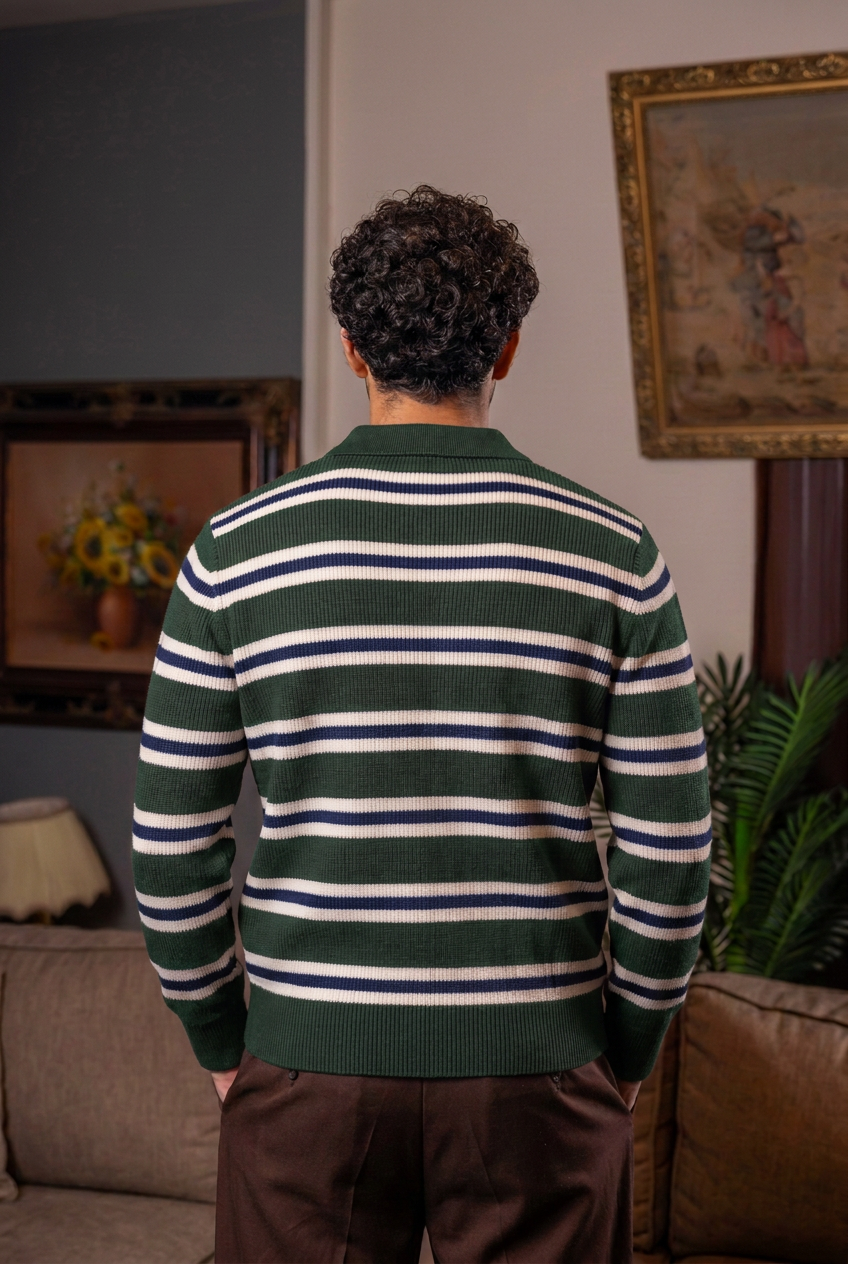 Green Striped Knit Sweater