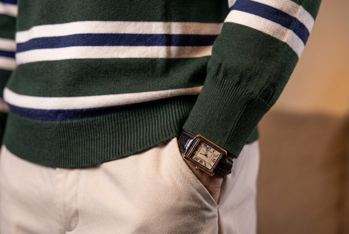 Green Striped Knit Sweater